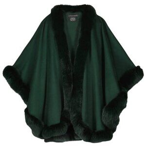 Sofia Cashmere Emerald Green Cervinia Fur Trimmed Cape